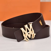 Amiri Belt dark brown Plain texture Golden deer logo